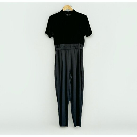 Vintage J.S.J Women’s 12P Black Velvet Top Y2K Jumpsuit 90s 80s Evening Holiday - Picture 3 of 10